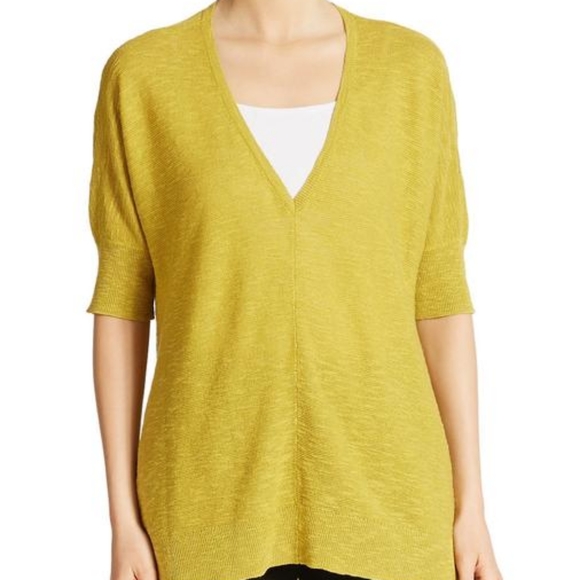 Eileen Fisher Deep V-Neck Linen Tunic Top - Picture 2 of 7